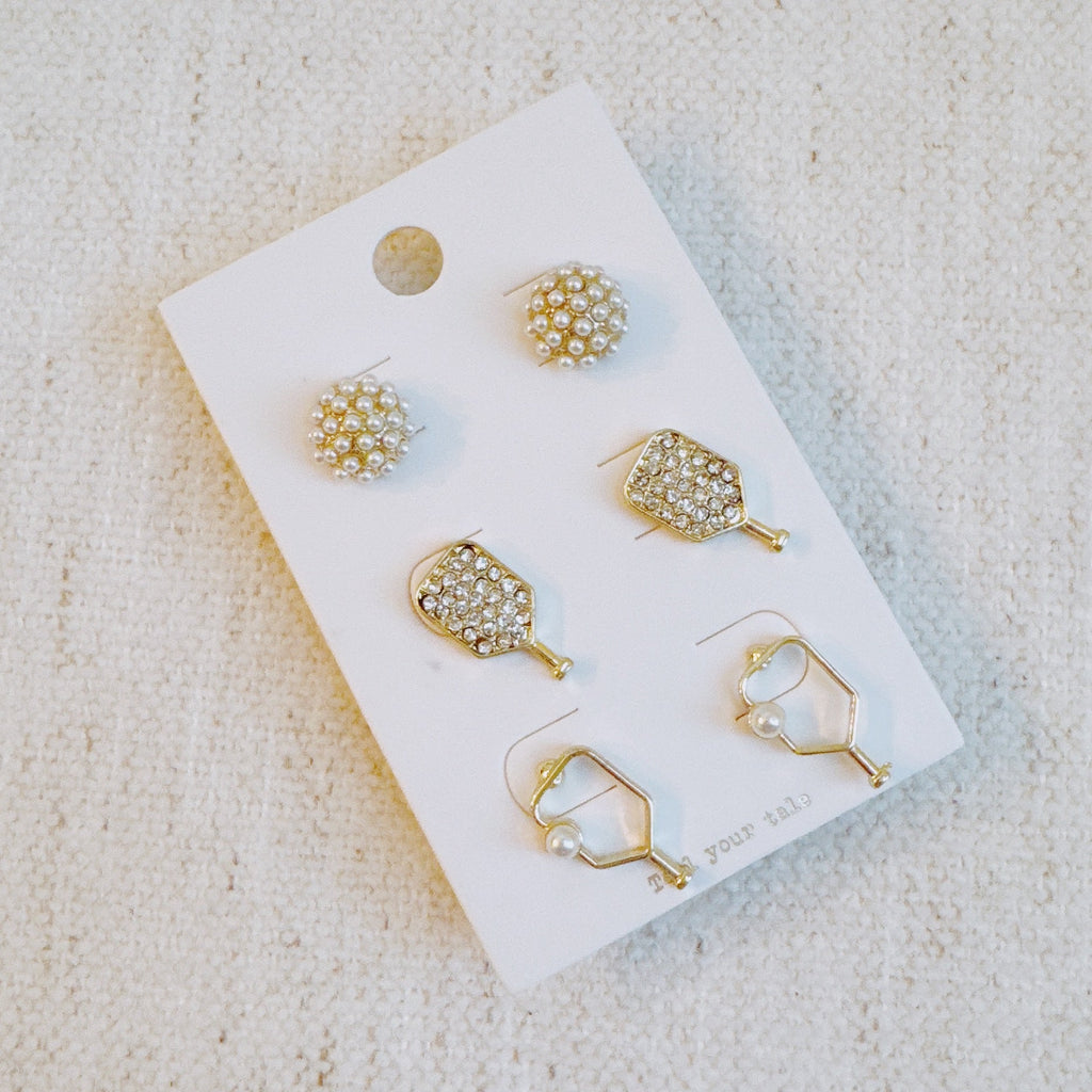 Pickle Ball Stud Earrings Set of 3